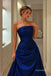Royal Blue Strapless Ruched Satin Evening Dress, Draped Formal Prom Gown, PD13929