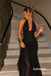 Black Halter Deep V Ruched Chiffon Midi Formal Evening Dress, PD13969