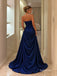 Royal Blue Strapless Ruched Satin Evening Dress, Draped Formal Prom Gown, PD13929
