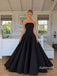 Black Strapless Tube Top A-Line Satin Gown, Simple Minimalist Formal Prom Dress, PD13949