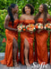 Sexy Satin Burnt-Orange One Shoulder Side Slit Mermaid Bridesmaid Dress For Fall Wedding Party, SFWG00629