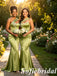 Elegant Olive Green Soft Satin One Shoulder Mermaid Bridesmaid Dresses with Appliques, SFWG00630