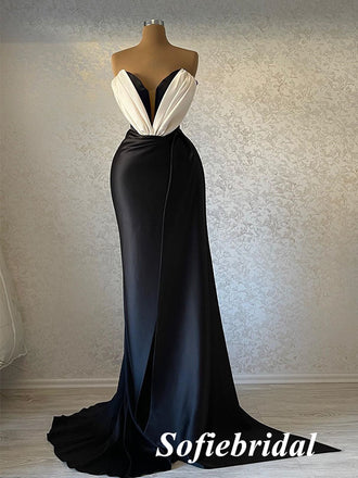 Sexy Soft Satin Sweetheart V-Neck Sleeveless Side-Slit Mermaid Long Prom Dresses, PD0957