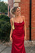 Burgundy Spaghetti Strap Satin Mermaid Gown, Ruched Back Formal Prom Dress, PD13939