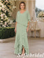 Sage Green Chiffon V-Neck Layered Mother of the Bride Dress, SFM017