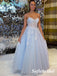 Elegant Tulle Spaghetti Straps V-Neck A-Line Long Prom Dresses With Appliques, PD0917