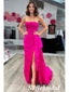 Sexy Fuchsia Pink Soft Satin Sweetheart Sleeveless Side Slit Mermaid Long Prom Dresses, PD01007
