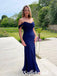 Elegant Royal-Blue Off Shoulder Sleeveless Mermaid Floor Length Long Prom Dresses, PD0927