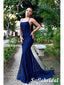 Sexy Royal Blue Spaghetti Straps Square Sleeveless Lace Up Back Mermaid Floor Length Prom Dress, PD01046