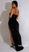 Sexy Black Sequin Spaghetti Straps  Side Slit Mermaid Long Prom Dresses, PD0945