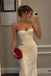 Cream Ivory Strapless Corset Satin Mermaid Dress, Waist Cutout Floor Length Formal Gown,PD13916