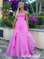Sexy Candy Pink Organza Sweetheart Sleeveless A-Line Long Prom Dresses, PD0983