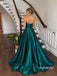 Emerald Strapless Tube Top Satin A-Line Gown, Luxe Shiny Formal Prom Dress, PD13950