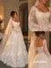 Square Neck Long Sleeve Lace A-Line Wedding Dress, Sheer Corset Bridal Gown With Train, SFWD0154