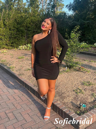 Sexy One Shoulder Long Sleeves Sheath Mini Dresses/ Homecoming Dresses, HD0308