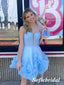 Shiny Blue Tulle Spaghetti Straps Sleeveless A-Line Mini Dresses/ Homecoming Dresses With Flitter, HD0296