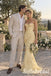 Soft Yellow 3D Floral Lace Spaghetti Strap Corset Mermaid Wedding Dress, PD1333