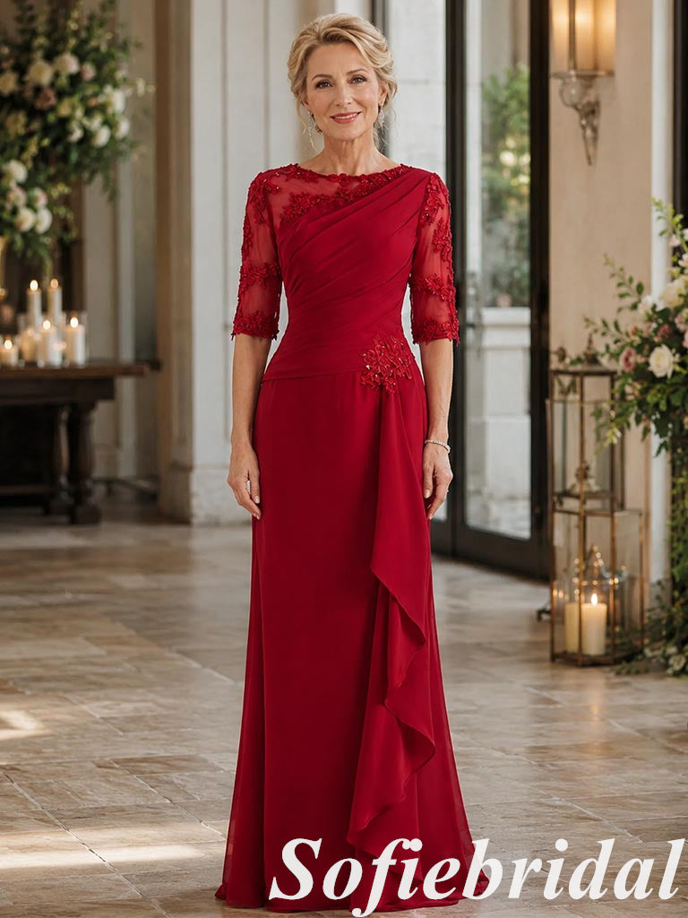 Elegant Red Chiffon Beaded Mother of the Groom Formal Gown, SFM018