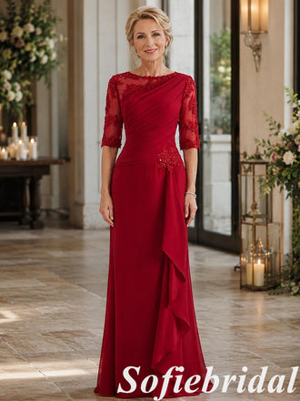 Elegant Red Chiffon Beaded Mother of the Groom Formal Gown, SFM018