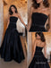 Black Strapless Bow Satin Ball Gown, Pleated Formal Evening Prom Dress, PD13930