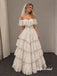 Off Shoulder Sweetheart Tiered Lace Ball Gown Wedding Dress, Ruffle Bridal Gown, SFWD0155