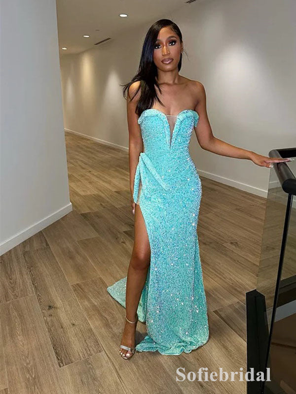 Sexy Sequin Sweetheart V-Neck Sleeveless Side Slit Mermaid Long Prom D SofieBridal Sexy Sequin Sweetheart V-Neck Sleeveless Side Slit Mermaid Long Prom D SofieBridal