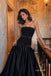 Black Strapless Bow Satin Ball Gown, Pleated Formal Evening Prom Dress, PD13930