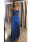 Royal Blue Satin Spaghetti Strap Evening Gown with Open Back, PD01226