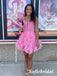 Shiny Pink Tulle Spaghetti Straps Sleeveless A-Line Mini Dresses/ Homecoming Dresses With Flitter, HD0297
