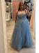 Dusty Blue Lace Tulle Ball Gown Romantic Elegant Plus Size Prom Dress, PD01219