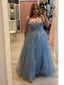 Dusty Blue Lace Tulle Ball Gown Romantic Elegant Plus Size Prom Dress, PD01219