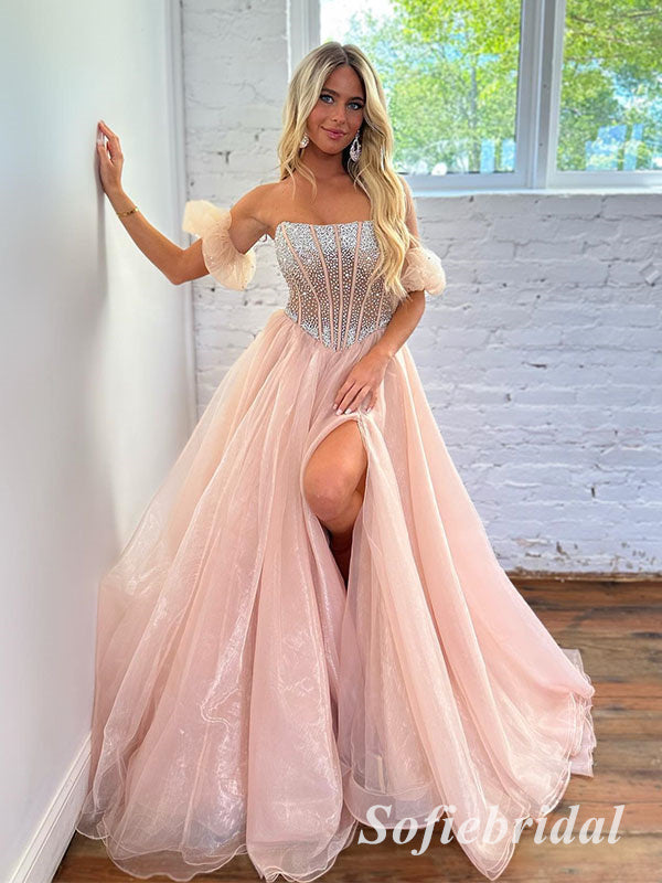 Sexy Special Fabric Sweetheart Sleeveless Side Slit A-Line Long Prom D SofieBridal Sexy Special Fabric Sweetheart Sleeveless Side Slit A-Line Long Prom D SofieBridal