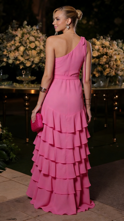 Sexy Chiffon One Shoulder Sleeveless Ruffle A-Line Maxi Prom Dress, PD01164