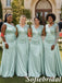 Mint Green Gloss Satin Mismatched Floor Length Mermaid Bridesmaid Gowns, SFWG00646