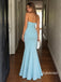 Light Blue Strapless Twist Draped Mermaid Gown, Soft Stretch Formal Prom Dress, PD13952