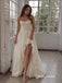 Strapless Sweetheart Corset Satin A-Line Wedding Dress, High Slit Bridal Gown, SFWD0139