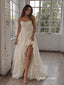 Strapless Sweetheart Corset Satin A-Line Wedding Dress, High Slit Bridal Gown, SFWD0139
