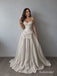 Sweetheart Spaghetti Strap Satin A-Line Wedding Dress, Lace Ruffle Overlay Floor Length Bridal Gown,SFWD0119