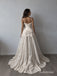 Sweetheart Spaghetti Strap Satin A-Line Wedding Dress, Lace Ruffle Overlay Floor Length Bridal Gown,SFWD0119