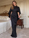 Black High Neck Cape Sleeve Mermaid Evening Gown, Slim Fit Formal Prom Dress, PD13932