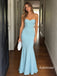 Light Blue Strapless Twist Draped Mermaid Gown, Soft Stretch Formal Prom Dress, PD13952