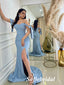 Sexy Soft Satin Off Shoulder Side Slit Mermaid Long Prom Dresses, PD0949