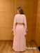 Light Pink Cape Sleeve Chiffon A Line Flowy Evening Dress, PD13970