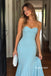 Light Blue Strapless Twist Draped Mermaid Gown, Soft Stretch Formal Prom Dress, PD13952