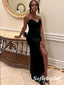 Sexy Black Velvet Sweetheart V-Neck Sleeveless Memmaid Floor Length Prom Dress, PD01072