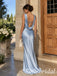 Dusty Blue Satin Cowl Neck Mermaid Long Formal Dress, SFWG00715