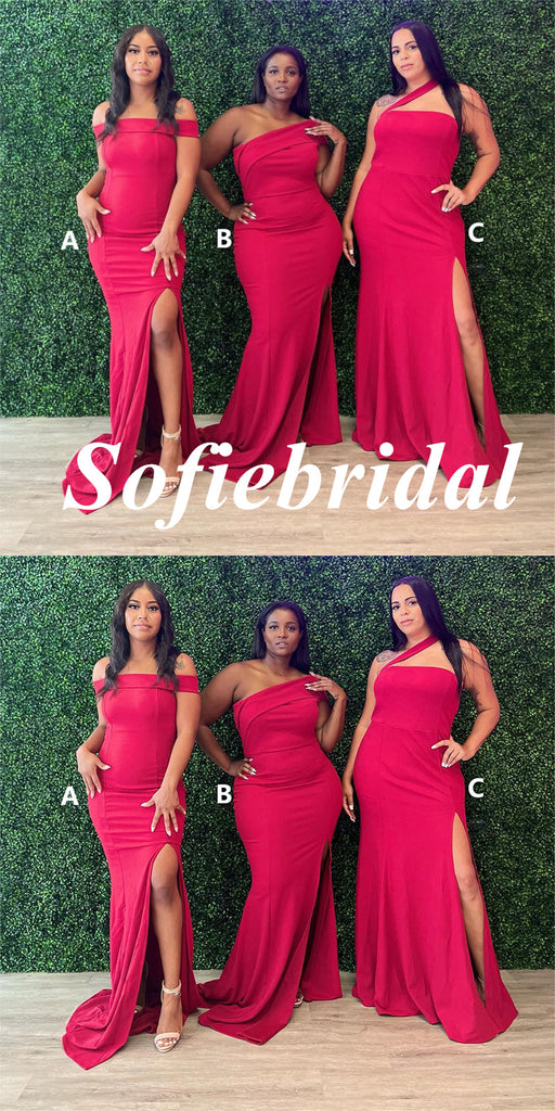 Mismatched Soft Satin Side Slit Mermaid Floor Length Bridesmaid Dresses, SFWG00570