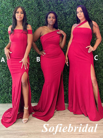 Mismatched Soft Satin Side Slit Mermaid Floor Length Bridesmaid Dresses, SFWG00570