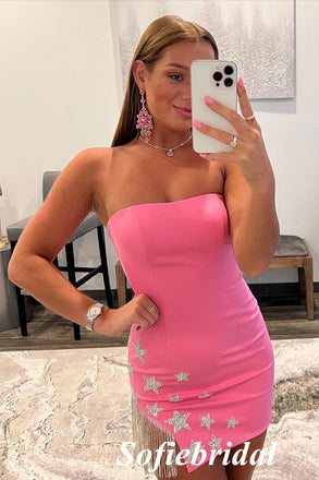 Sexy Pink Sweetheart Lace Up Sheath Mini Dresses/ Homecoming Dresses With Star Accessories, HD0249