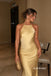 Halter Neck Satin Midi Evening Dress, Backless Slip Champagne Formal Gown, PD13961
